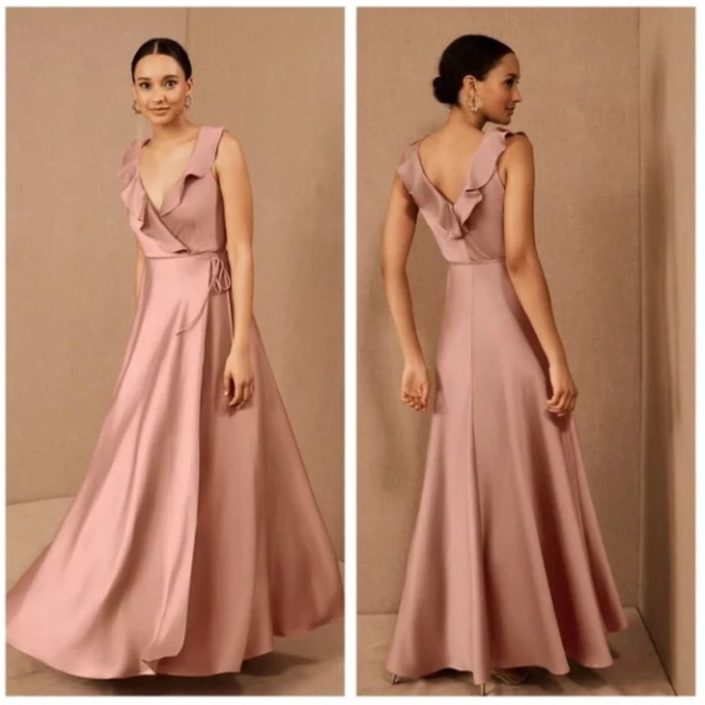 BHLDN Tansy Satin Charmeuse Maxi Dress in Dusty Pink